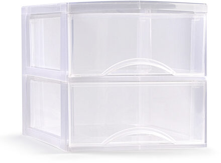 Plasticforte Ladeblokje/bureau organizer 2x lades - transparant - L26 x B36 x H25 cm - Ladeblok