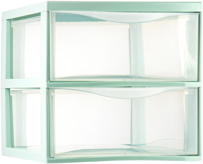 Plasticforte Ladeblokje/bureau organizer 2x lades - transparant/mintgroen - L26 x B36 x H25 cm - Ladeblok