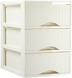 Plasticforte Ladeblokje/bureau organizer 3x lades - creme wit - L18 x B25 x H25 cm - Ladeblok