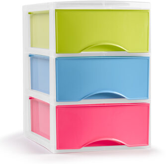 Plasticforte Ladeblokje/bureau organizer 3x lades - gekleurd - L26 x B37 x H37 cm - Ladeblok Multikleur