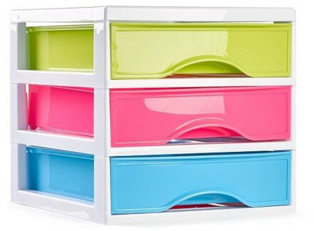 Plasticforte Ladeblokje/bureau organizer 3x lades - multi colour - L18 x B21 x H17 cm - plastic - Ladeblok Multikleur