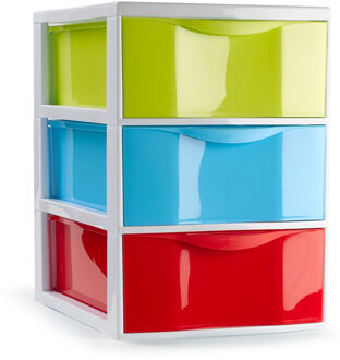 Plasticforte Ladeblokje/bureau organizer 3x lades - multi kleuren - L18 x B25 x H25 cm - Ladeblok Multikleur