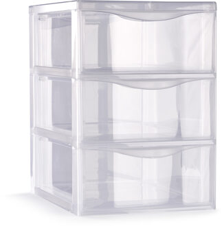 Plasticforte Ladeblokje/bureau organizer 3x lades - transparant - L18 x B25 x H25 cm - Ladeblok