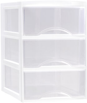Plasticforte Ladeblokje/bureau organizer 3x lades - transparant/wit - L26 x B36 x H37 cm - Ladeblok