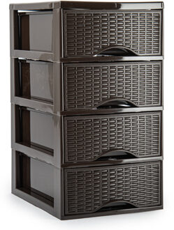 Plasticforte Ladeblokje/bureau organizer 4x lades - bruin - L18 x B25 x H33 cm - Ladeblok