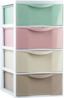 Plasticforte Ladeblokje/bureau organizer 4x lades - gekleurdA - L26 x B37 x H49 cm - Ladeblok Multikleur