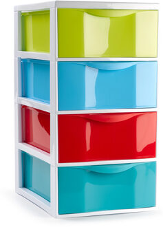 Plasticforte Ladeblokje/bureau organizer 4x lades - multi kleuren - L18 x B25 x H33 cm - Ladeblok Multikleur