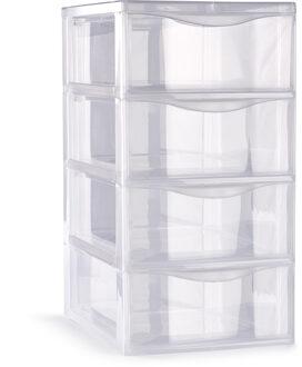 Plasticforte Ladeblokje/bureau organizer 4x lades - transparant - L18 x B25 x H33 cm - Ladeblok