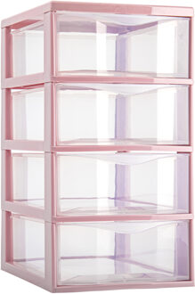 Plasticforte Ladeblokje/bureau organizer 4x lades - transparant/roze - L18 x B25 x H33 cm - Ladeblok