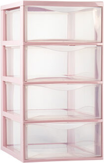 Plasticforte Ladeblokje/bureau organizer 4x lades - transparant/roze - L26 x B37 x H49 cm - Ladeblok