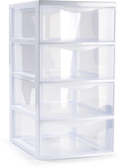 Plasticforte Ladeblokje/bureau organizer 4x lades - transparant/wit - L18 x B25 x H33 cm - Ladeblok