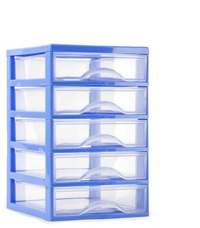Plasticforte Ladeblokje/bureau organizer 5x lades - blauw/transparant - L18 x B21 x H28 cm - plastic - Ladeblok