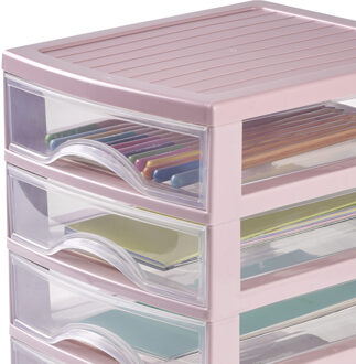 Plasticforte Ladeblokje/bureau organizer 5x lades - oud roze/transparant - L18 x B21 x H28 cm - plastic - Ladeblok