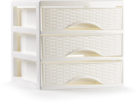 Plasticforte Ladeblokje/bureau organizer met 3x lades - ivoor wit - L18 x B23 x H17 cm - Ladeblok