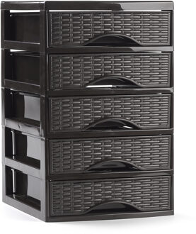 PlasticForte Ladeblokje/bureau organizer met 5x lades - donkerbruin - L18xB21xH28 cm - Ladeblok