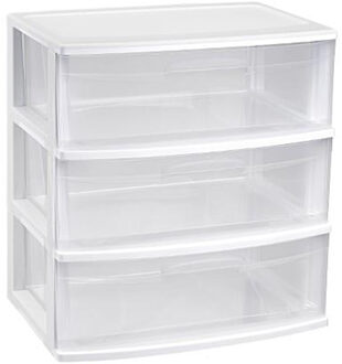 Plasticforte Ladeblokje organizer 3x lades - wit/transparant - L56 x B40 x H61 cm - plastic - Ladeblok