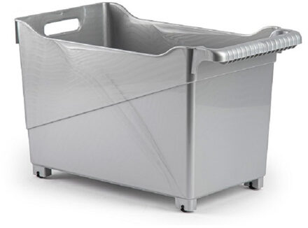 Plasticforte opberg Trolley Container - zilver - op wieltjes - L45 x B24 x H27 cm - kunststof - Opberg trolley Zilverkleurig