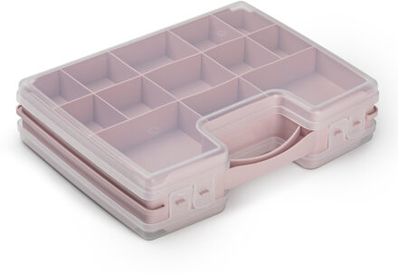 Plasticforte Opbergkoffertje/opberg/sorteerbox - 21-vaks - kunststof - roze - 28 x 21 x 6 cm - Opbergbox