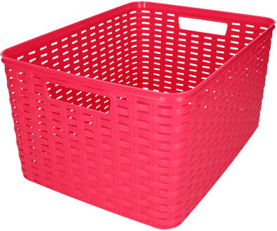 Plasticforte Opbergmand - Kastmand - rotan kunststof - fuchsia roze - 18 Liter - 29 x 39 x 20 cm - Opbergmanden