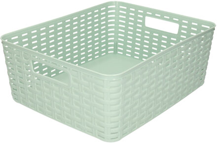 Plasticforte Opbergmand - Kastmand - rotan kunststof - mintgroen - 12 Liter - 30 x 37 x 13 cm - Opbergmanden