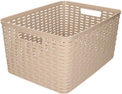 Plasticforte Opbergmand - Kastmand - rotan kunststof - taupe - 18 Liter - 29 x 39 x 20 cm - Opbergmanden