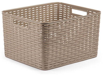 Plasticforte Opbergmand - Kastmand - rotan kunststof - taupe - 28 Liter - 34 x 40 x 23 cm - Opbergmanden