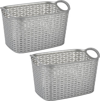 Plasticforte opbergmand/kastmandje - 2x - 19 liter - zilver - kunststof - 29 x 39 x 25 cm - Opbergbox Zilverkleurig