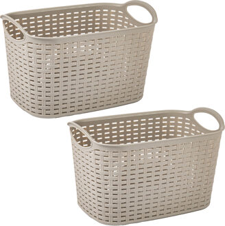 Plasticforte opbergmand/kastmandje - 2x - 6,4 liter - beige - kunststof - 19 x 29 x 18 cm - Opbergbox