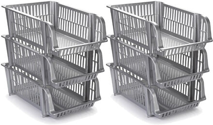 PlasticForte Opbergmand stapelbaar - 8x - 20 liter - zilvergrijs - kunststof
