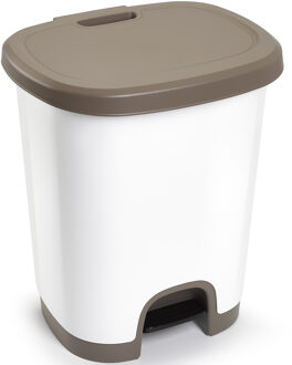 PlasticForte Pedaalemmer - kunststof - wit-taupe - 27 liter - Pedaalemmers