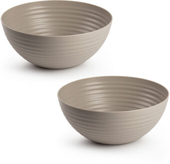 Plasticforte Serveerschaal/saladeschaal - 2x - D25 x H10.5 cm - kunststof - taupe - Serveerschalen