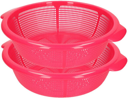 PlasticForte set van 2x stuks kunststof keuken vergiet van 31 x 9.5 cm fuchsia roze - Vergieten