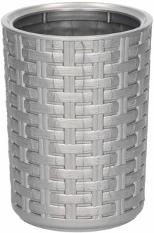 Plasticforte Tandenborstelhouder - zilver - kunststof - geweven - 14cm - Tandenborstelhouders Zilverkleurig