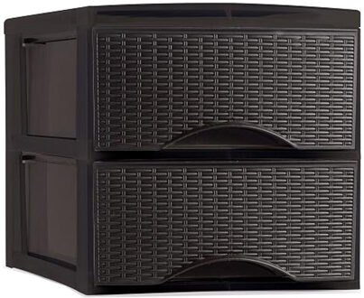 Plasticforte Thuis kantoor organizer ladeblok - 25 x 37 x 26 cm - Kunststof - Donkerbruin - 2 lades - Ladeblok