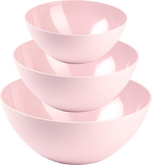 Plasticforte voedsel serveer schalen set - 3x stuks - roze - kunststof - Dia 20/23/26 cm - Serveerschalen