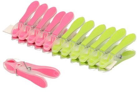 PlasticForte Wasknijpers -12x - groen/roze - kunststof /metaal - 8 cm - Knijpers