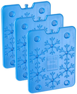 Plat groot koelelement - 3x - blauw - kunststof - 800 ml - 25 x 32 cm