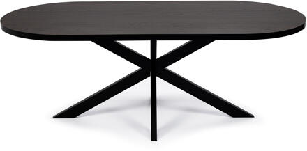 Plat Ovale eettafel 'Noud' 210 x 100cm, kleur zwart / bruin hout - 210 x 100 cm