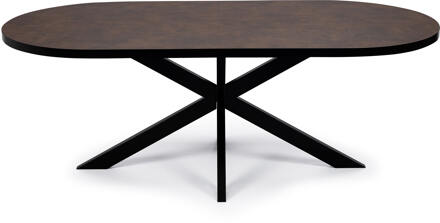 Plat Ovale eettafel 'Noud' 210 x 100cm, kleur zwart / lederlook Bruin Leder - 210 x 100 cm