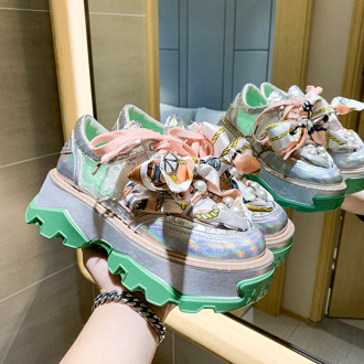 Platform Shoes Women 2020 Chunky Sneakers Luxury Fashion Designer Pearl Silk Thick Sole Ladies Shoes Breathable Sneakers Woman