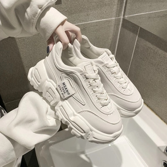 Platform Sneakers For Women Chunky Shoes Brand Fashion Walking Trainers Lace Up Casual Shoes Woman Summer Vulcanized Shoes White