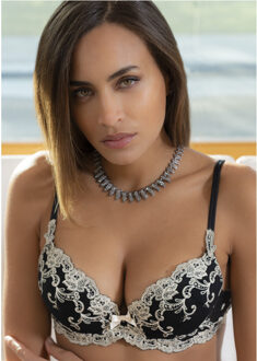 Platinum Fashion Push up BH 0338F met uitneembare pads van stof Zwart/Ivoor - 80B