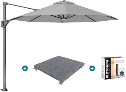 Platinum Voyager ronde zweefparasol T1 3 m. - Light Grey + voet + hoes Grijs