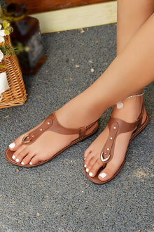 Platte Gesp Sandalen Bruin