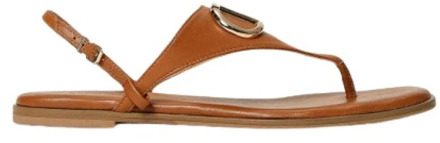 Platte leren sandalen met verstelbare band Twinset , Brown , Dames - 40 Eu,36 Eu,37 EU