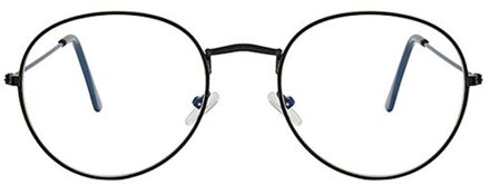 Platte Spiegel Metalen Brillen Vrouwen Meisjes Effen Kleur Decoratieve Glazen Metalen Ronde Brilmontuur Mode Retro Bril Frame zwart