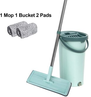 Platte Squeeze Lui Spinning Mop Emmer Met Microfiber Pads Hand Wassen Gratis Magic Self-Extruderen Voor Keuken Floor Cleaning