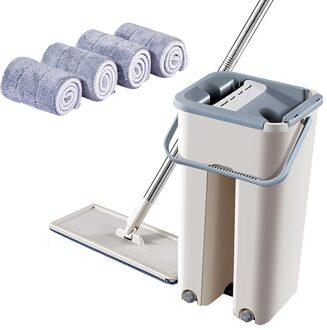Platte Squeeze Mop Emmer Hand Gratis Wringen Rvs Mop Zelf Nat En Reiniging Systeem Stomerij Microfiber Mop Floor