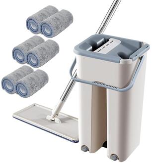 Platte Squeeze Mop En Emmer Hand Gratis Wringen Floor Cleaning Microfiber 360 Graden Mop Pads Nat Of Droog Gebruik Schoonmaken gereedschap Bucket mop 6 cloth
