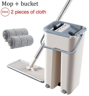 Platte Squeeze Mop Met Squeeze Emmer Handsfree Floor Cleaning Mop Microfiber Mop Huishoudelijke Schoonmaakproducten Mop reeks-A-2